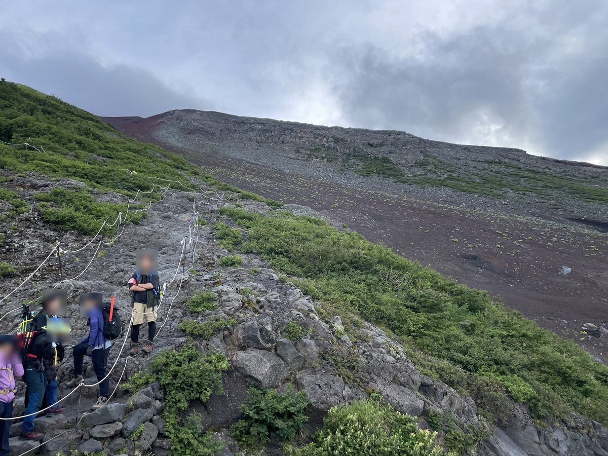 富士山・吉田ルートの登山道を登るツアーの参加者