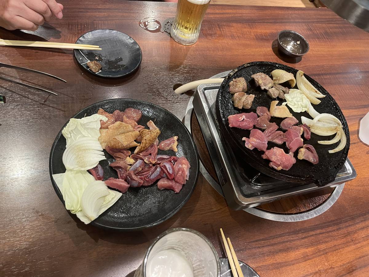 韓国岳の夜に食べた焼き鳥とビール